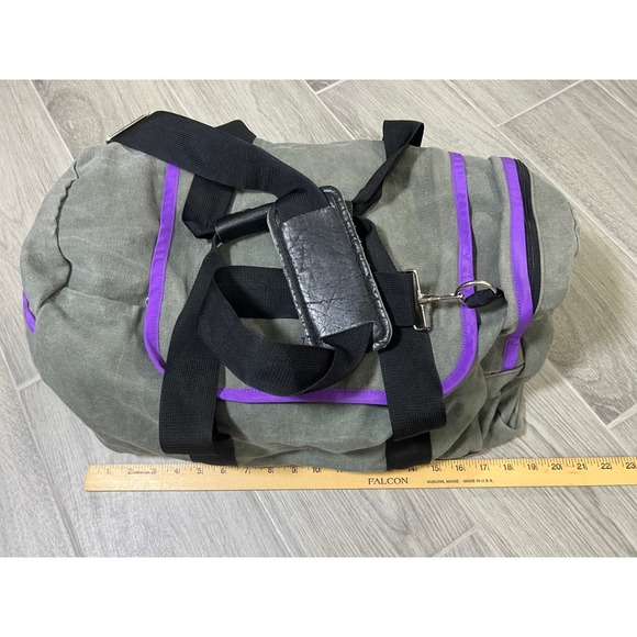 The North Face Duffel Bag Gray Canvas PURPLE Label Trim Travel Carry On Shoulder - Picture 10 of 12